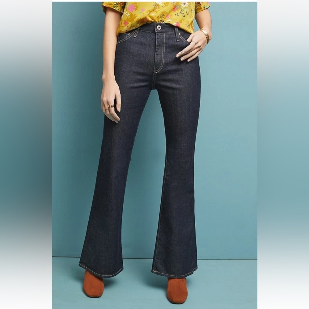AG Adriano Goldschmied the Quinne high rise flare dark wash jeans Anthropologie